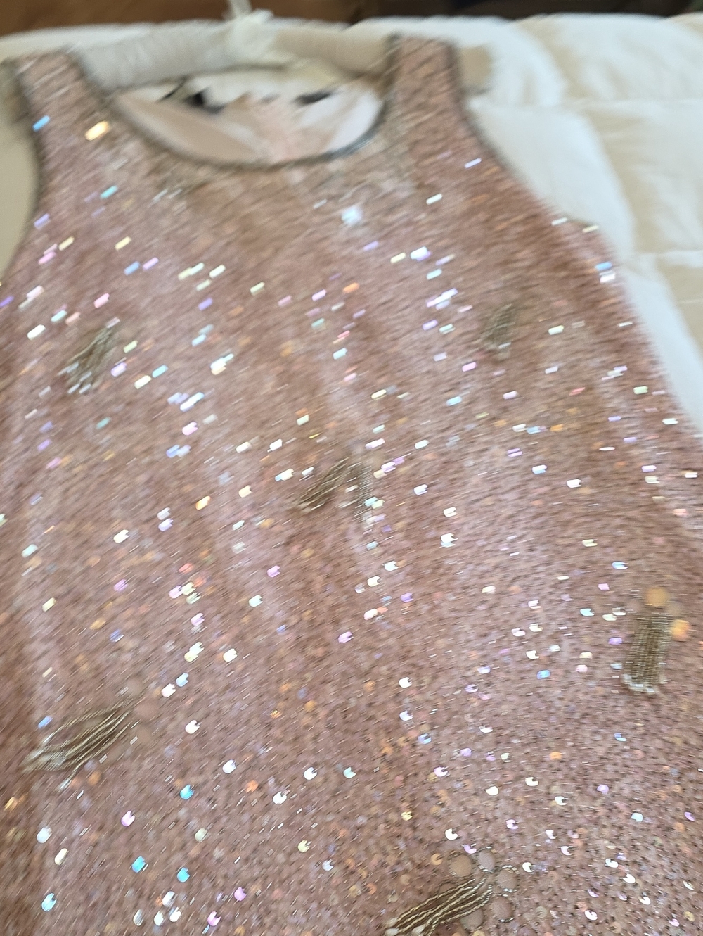Womans Size Large Sleeveless Pink Sequin Formal Dress with Embellished Accents